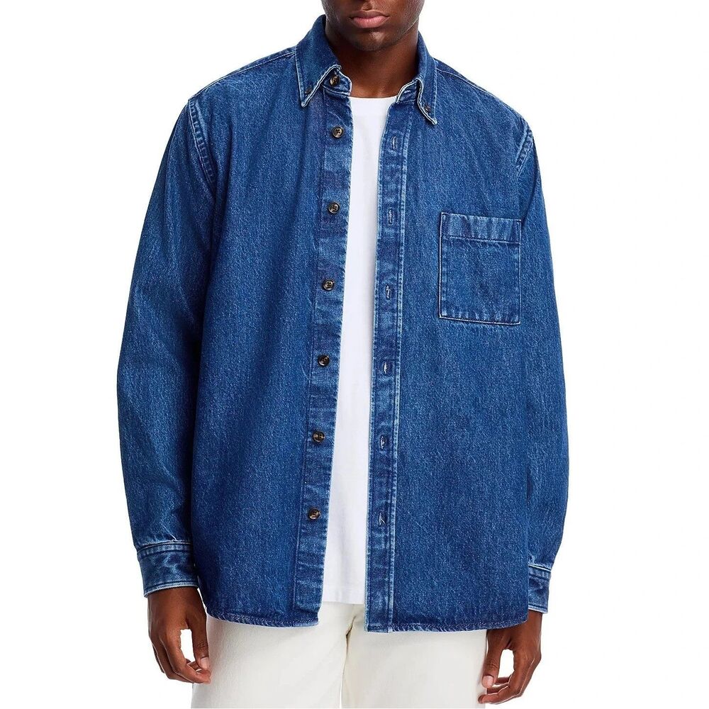 HUGO BOSS Jean Jacket Mens XXL Blue Dark Wash Denim Overshirt Shirt OLAF $198